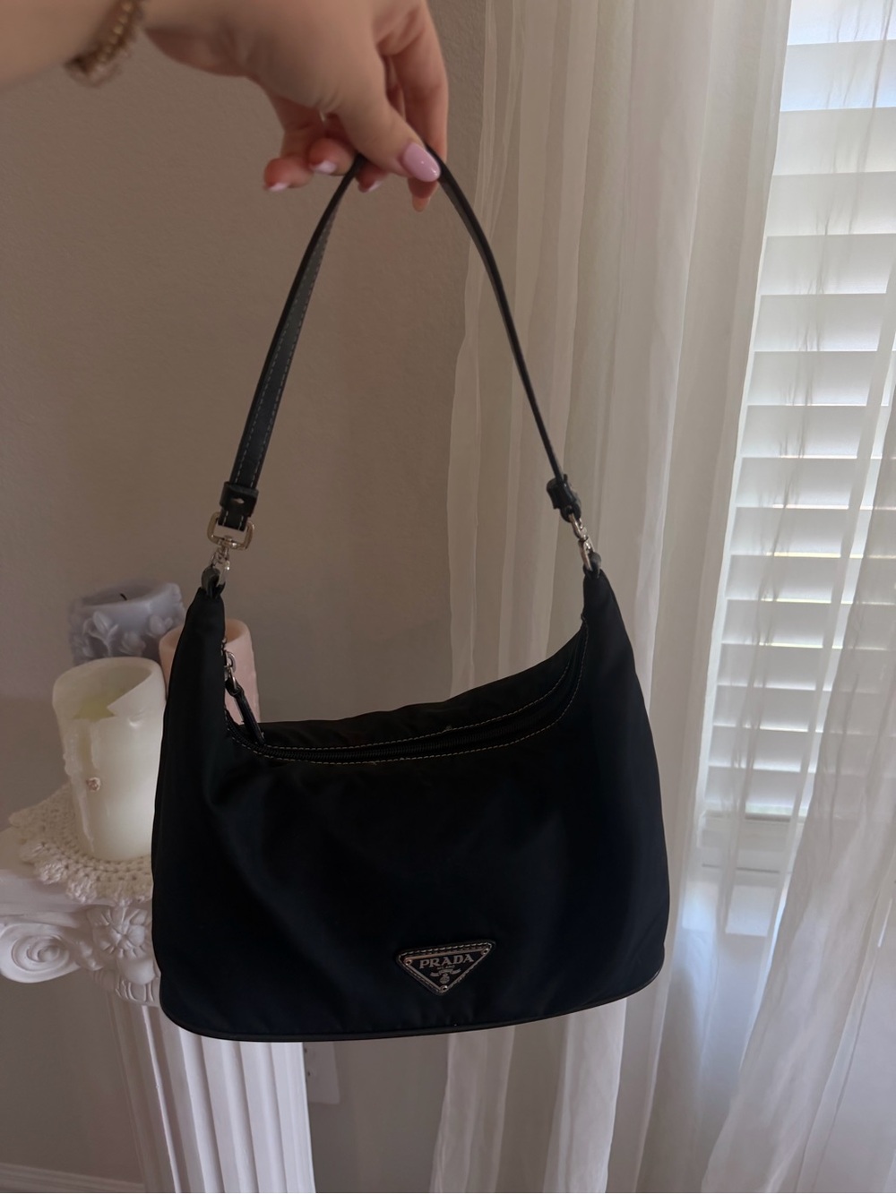 Prada Black Nylon Shoulder Hobo with Silver Hardware